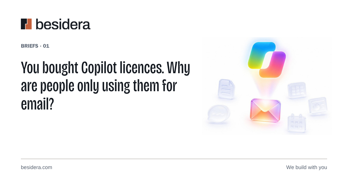 The Copilot logo lights up only the email envelope, while documents, spreadsheets, slides, chat and calendar stay dark