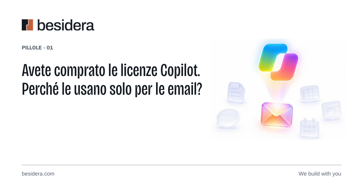 Il logo Copilot illumina solo la busta dell'email, mentre documenti, fogli, slide, chat e calendario restano spenti