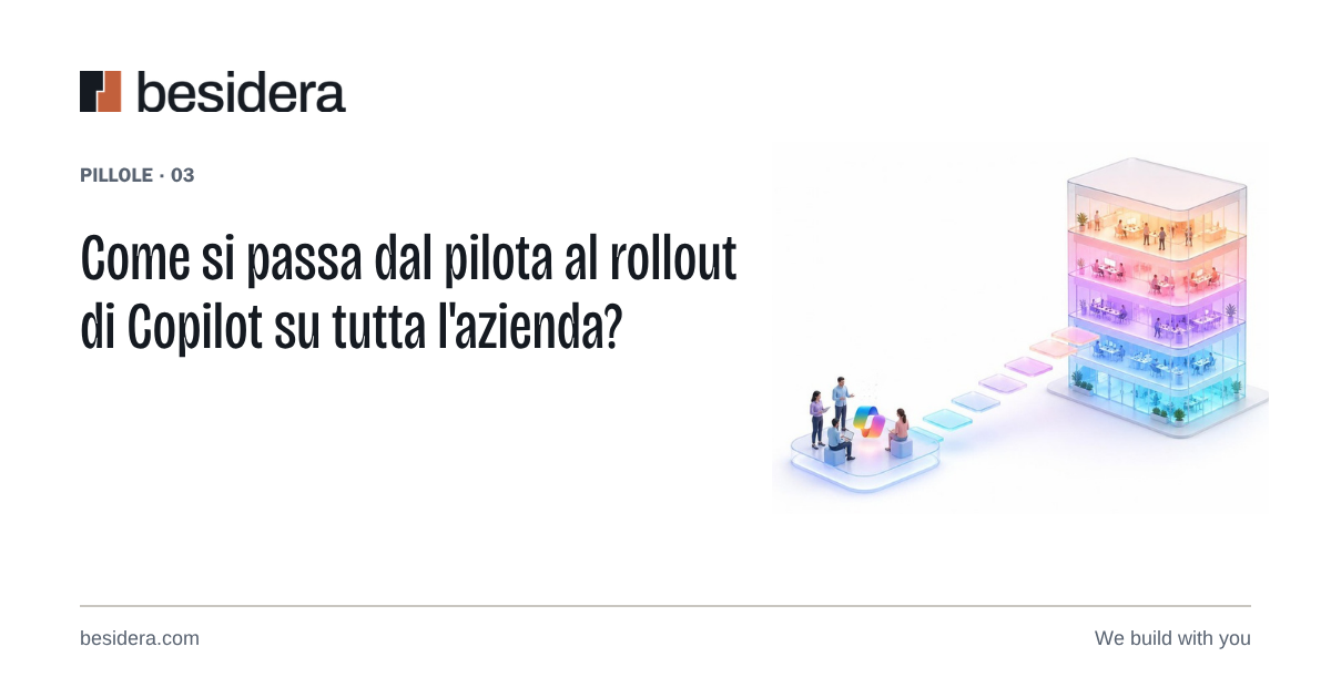 Un piccolo gruppo pilota collegato da gradini luminosi a un edificio i cui piani si accendono uno alla volta